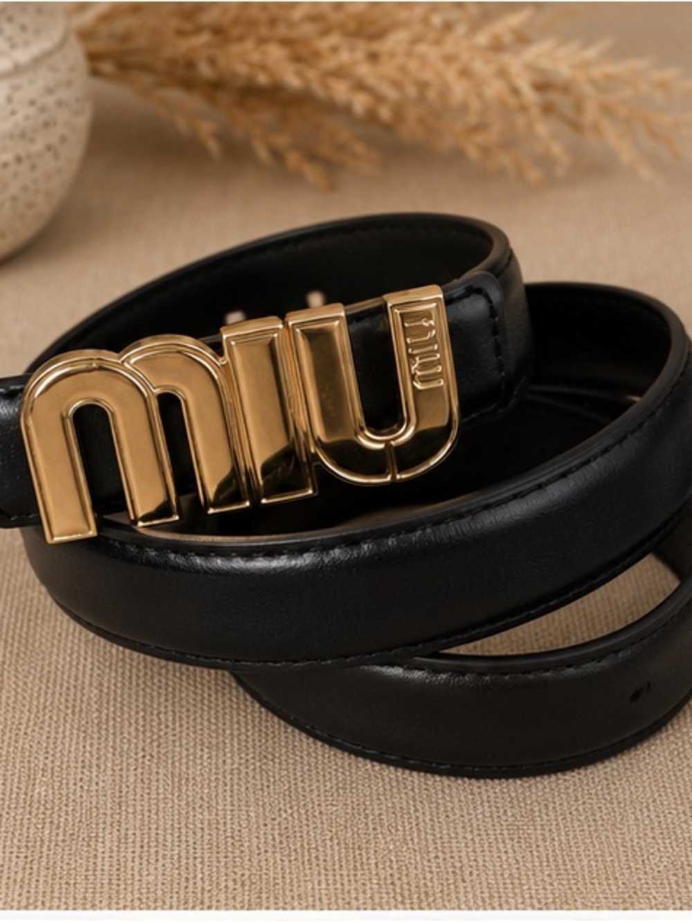 Black Designer Inspired Gold Logo Buckle Belt | Minimalist Statement Belt